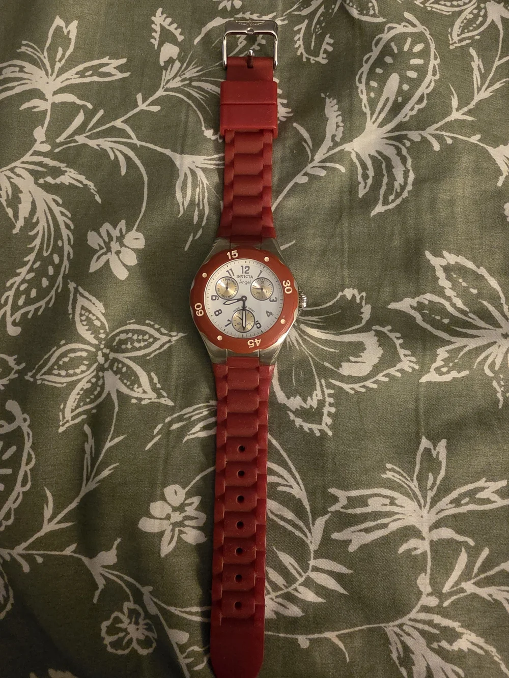 Invicta Angel Red Silicone Strap Watch with White Dial